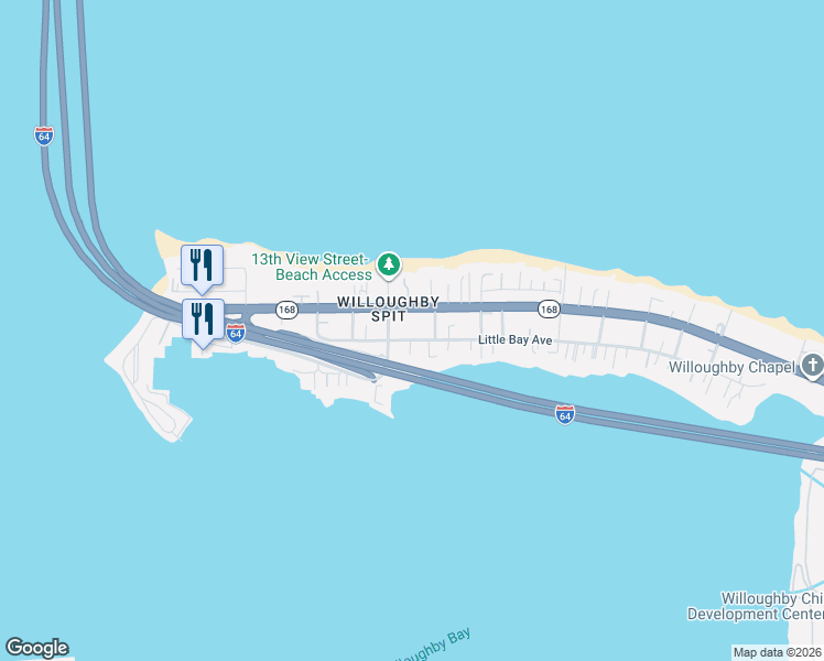 map of restaurants, bars, coffee shops, grocery stores, and more near 1267 Little Bay Avenue in Norfolk
