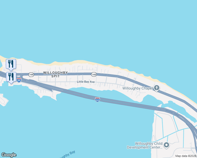 map of restaurants, bars, coffee shops, grocery stores, and more near 1067 Little Bay Avenue in Norfolk