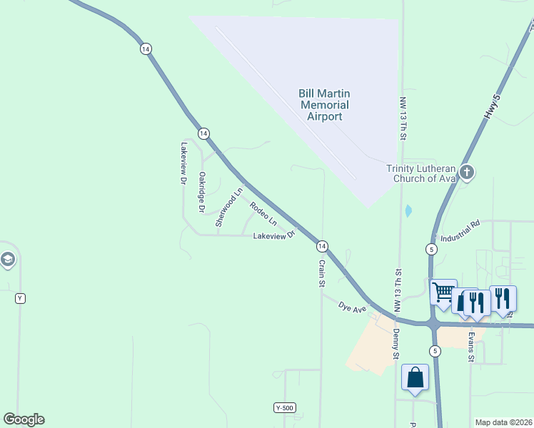 map of restaurants, bars, coffee shops, grocery stores, and more near 100-114 Rodeo Ln in Ava