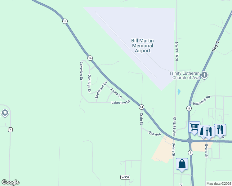 map of restaurants, bars, coffee shops, grocery stores, and more near 100-114 Rodeo Ln in Ava