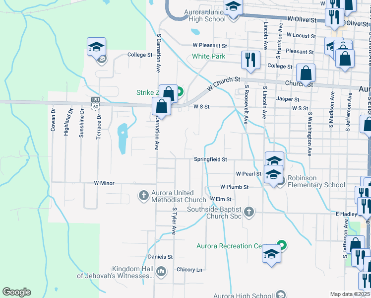 map of restaurants, bars, coffee shops, grocery stores, and more near 786 Fogle Drive in Aurora