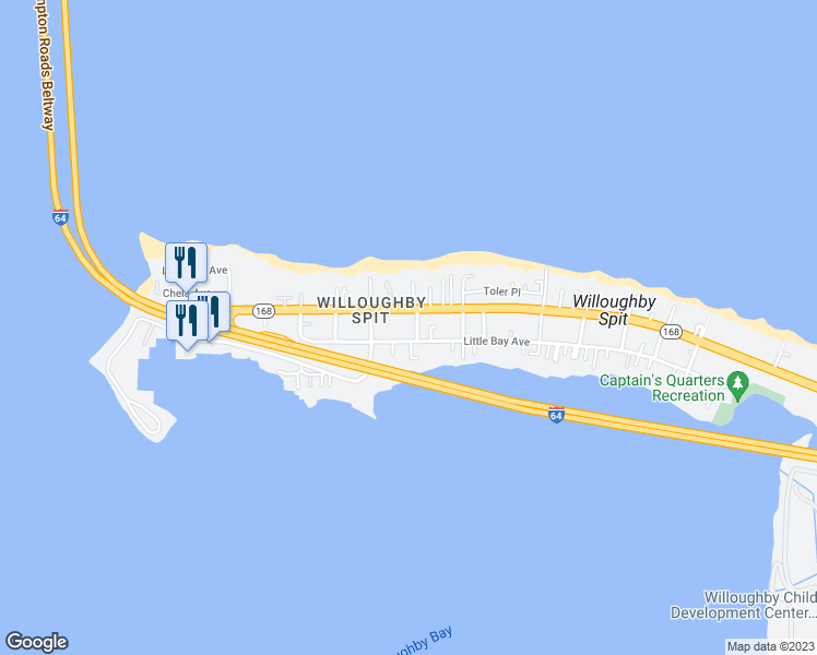 map of restaurants, bars, coffee shops, grocery stores, and more near 9627 Le Clair Street in Norfolk