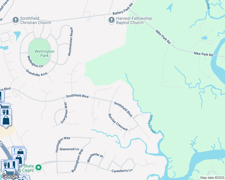 map of restaurants, bars, coffee shops, grocery stores, and more near 93 Barclay Crescent in Smithfield