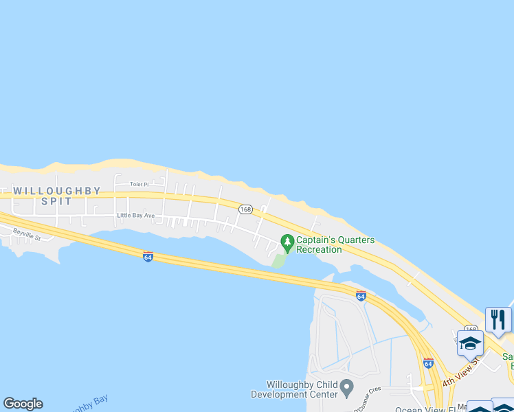 map of restaurants, bars, coffee shops, grocery stores, and more near 879 West Ocean View Avenue in Norfolk