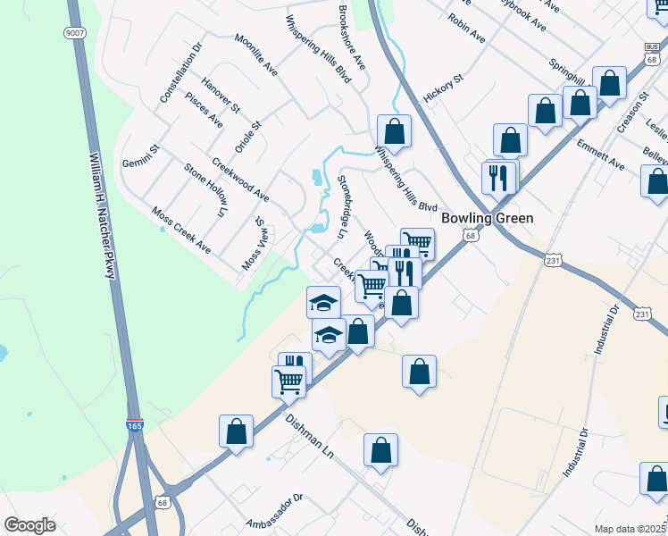 map of restaurants, bars, coffee shops, grocery stores, and more near 130 Westwood Circle in Bowling Green