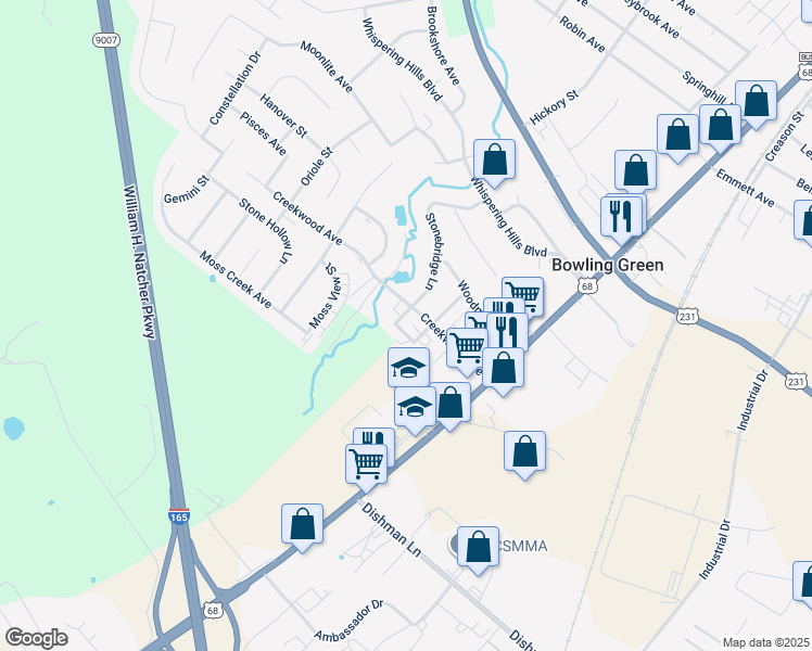 map of restaurants, bars, coffee shops, grocery stores, and more near 130 Westwood Circle in Bowling Green