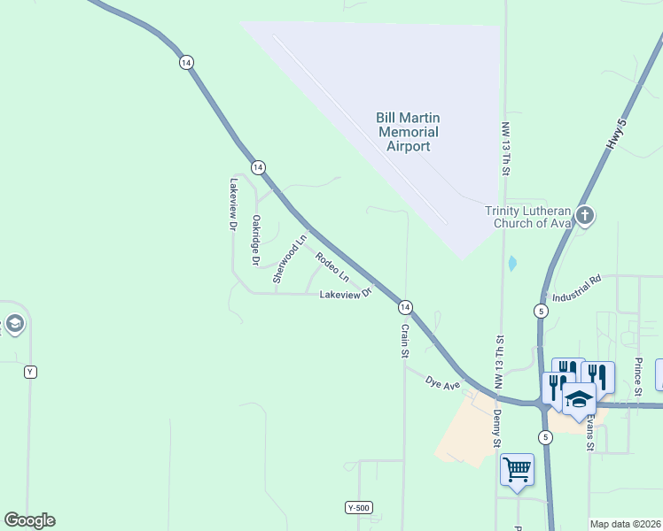 map of restaurants, bars, coffee shops, grocery stores, and more near 100-114 Rodeo Ln in Ava