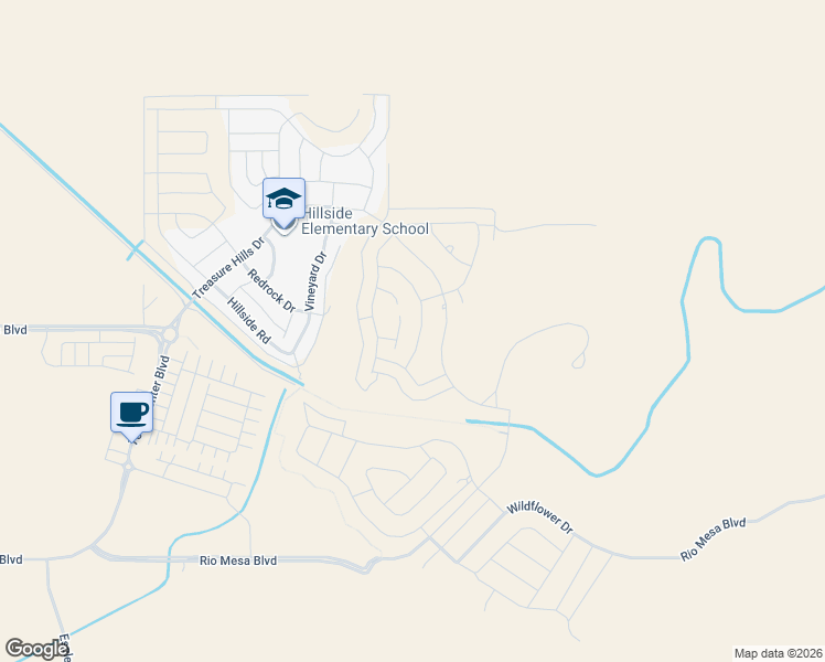 map of restaurants, bars, coffee shops, grocery stores, and more near Vineyard Drive in Madera