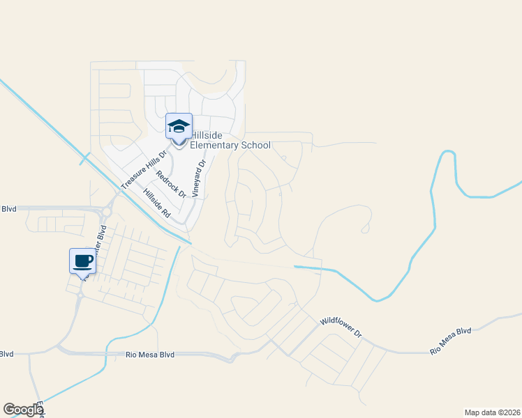 map of restaurants, bars, coffee shops, grocery stores, and more near Vineyard Drive in Madera