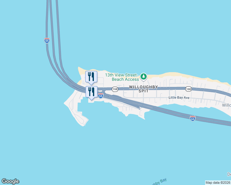 map of restaurants, bars, coffee shops, grocery stores, and more near 1410 Little Bay Avenue in Norfolk