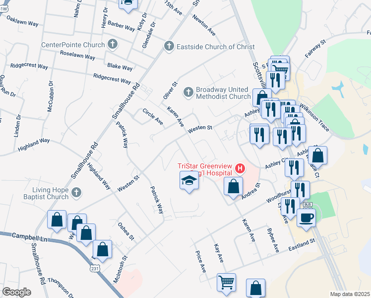 map of restaurants, bars, coffee shops, grocery stores, and more near 1401-1499 Westen St in Bowling Green