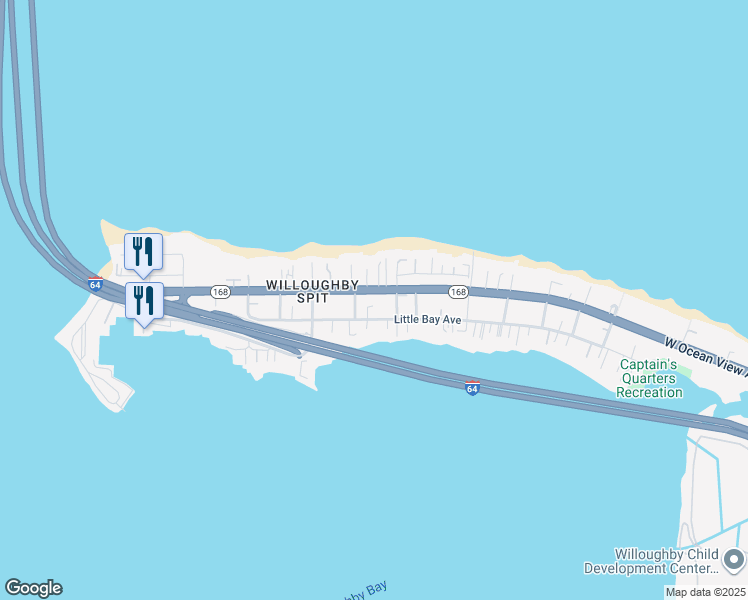 map of restaurants, bars, coffee shops, grocery stores, and more near 1213 West Ocean View Avenue in Norfolk