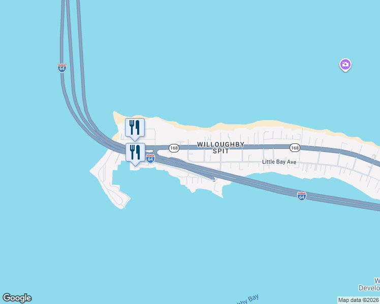 map of restaurants, bars, coffee shops, grocery stores, and more near 1360 West Ocean View Avenue in Norfolk