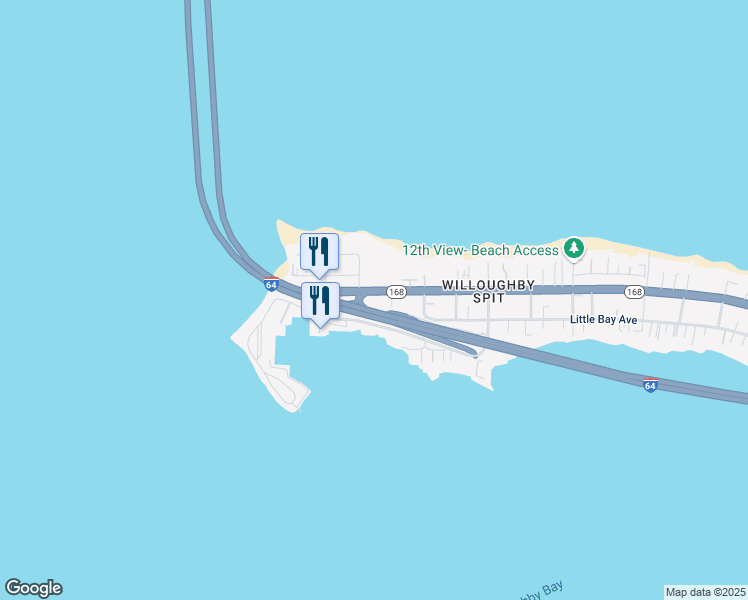 map of restaurants, bars, coffee shops, grocery stores, and more near 1448 West Ocean View Avenue in Norfolk