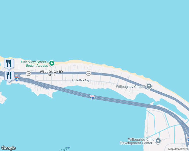 map of restaurants, bars, coffee shops, grocery stores, and more near 1076 West Ocean View Avenue in Norfolk