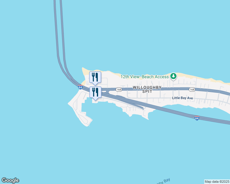 map of restaurants, bars, coffee shops, grocery stores, and more near 1439 West Ocean View Avenue in Norfolk