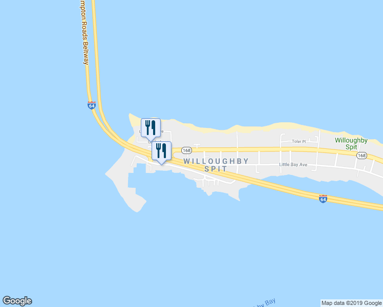 map of restaurants, bars, coffee shops, grocery stores, and more near 1423 West Ocean View Avenue in Norfolk