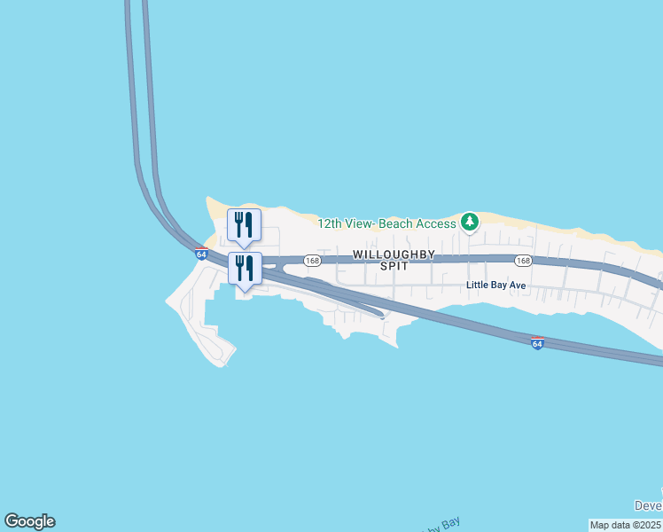 map of restaurants, bars, coffee shops, grocery stores, and more near 1414 West Ocean View Avenue in Norfolk