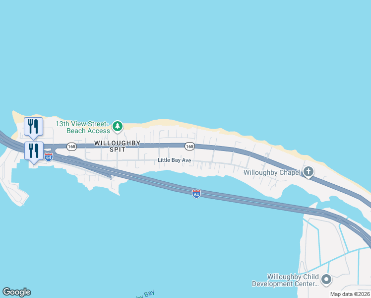 map of restaurants, bars, coffee shops, grocery stores, and more near 1120 West Ocean View Avenue in Norfolk