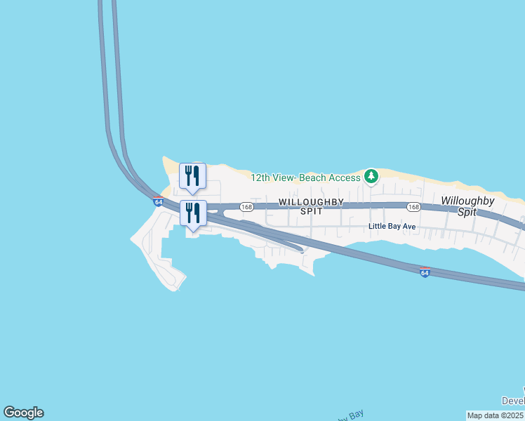 map of restaurants, bars, coffee shops, grocery stores, and more near 1414 West Ocean View Avenue in Norfolk