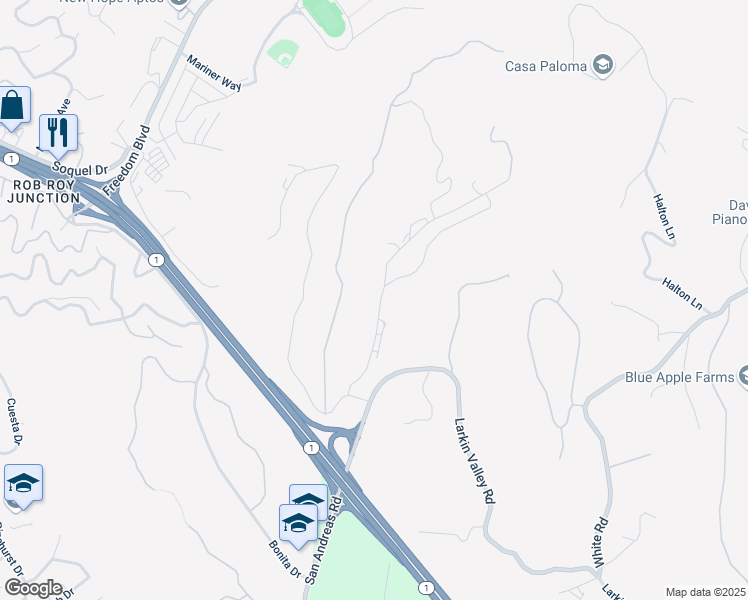 map of restaurants, bars, coffee shops, grocery stores, and more near 275 Race Horse Lane in Watsonville