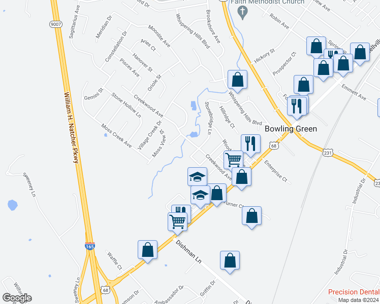 map of restaurants, bars, coffee shops, grocery stores, and more near 146 Westwood Circle in Bowling Green