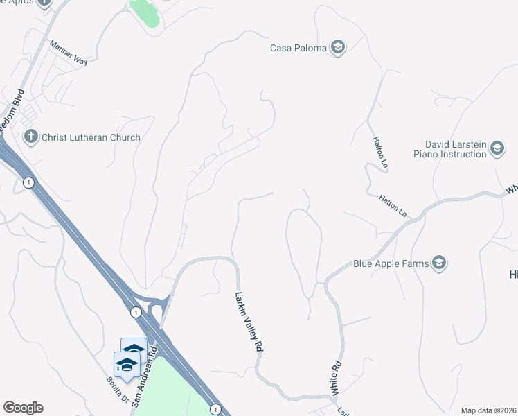 map of restaurants, bars, coffee shops, grocery stores, and more near 340 Larkin Ridge Drive in Watsonville