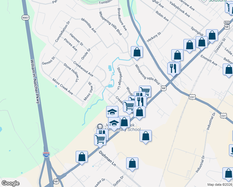 map of restaurants, bars, coffee shops, grocery stores, and more near 2525 Stonebridge Lane in Bowling Green