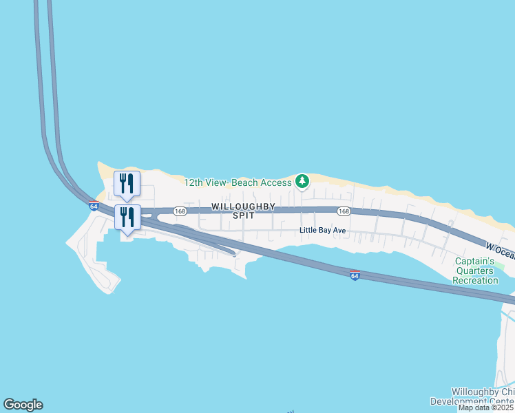 map of restaurants, bars, coffee shops, grocery stores, and more near 1270 West Ocean View Avenue in Norfolk