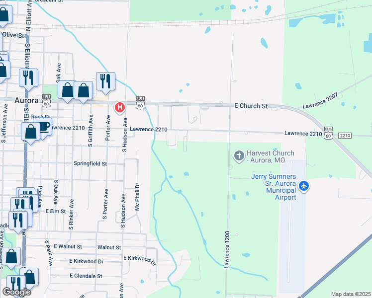 map of restaurants, bars, coffee shops, grocery stores, and more near 1108 East Highland Street in Aurora