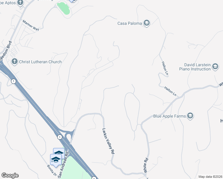 map of restaurants, bars, coffee shops, grocery stores, and more near 340 Larkin Ridge Drive in Watsonville