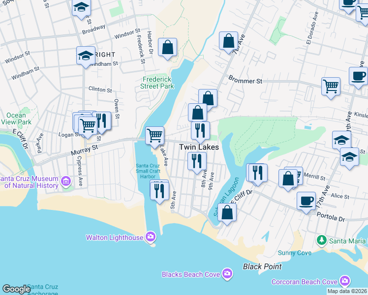 map of restaurants, bars, coffee shops, grocery stores, and more near 461 6th Avenue in Santa Cruz
