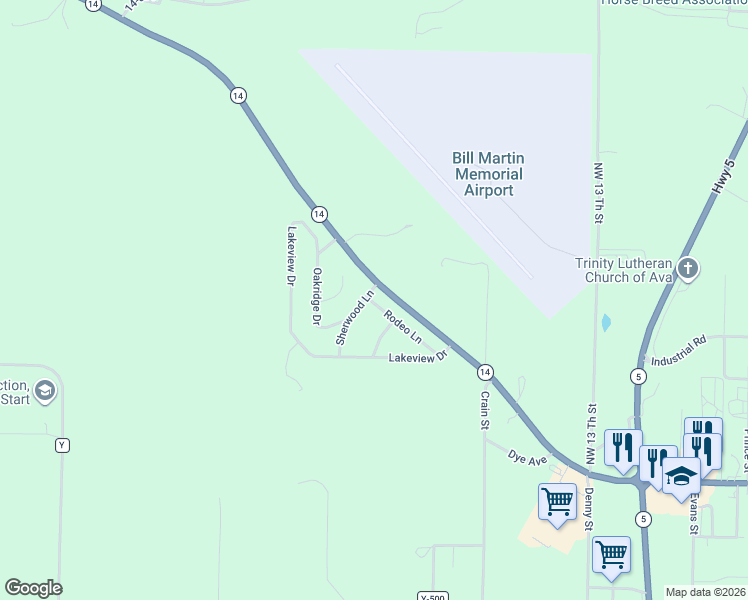 map of restaurants, bars, coffee shops, grocery stores, and more near 1801-1902 Sherwood Lane in Ava
