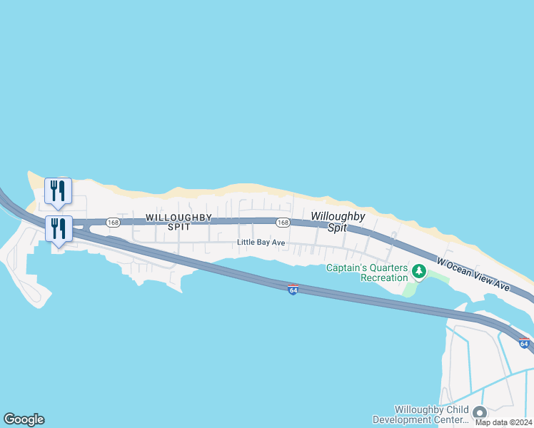 map of restaurants, bars, coffee shops, grocery stores, and more near 1120 West Ocean View Avenue in Norfolk