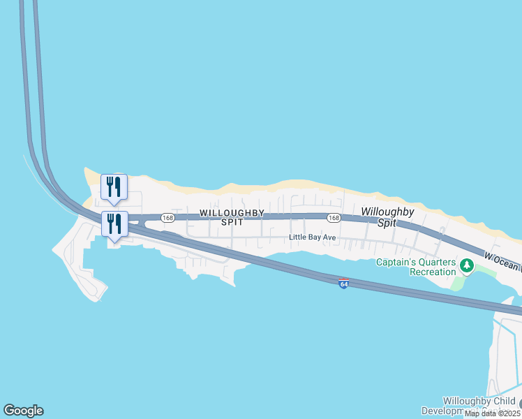 map of restaurants, bars, coffee shops, grocery stores, and more near 1270 West Ocean View Avenue in Norfolk