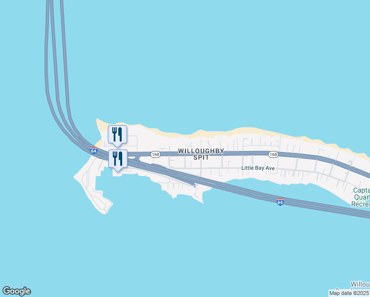 map of restaurants, bars, coffee shops, grocery stores, and more near 1360 West Ocean View Avenue in Norfolk