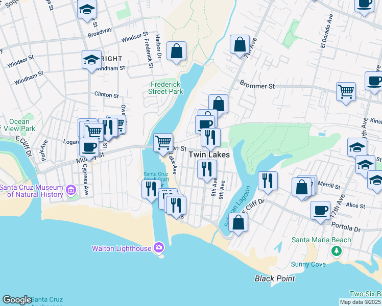 map of restaurants, bars, coffee shops, grocery stores, and more near 470 5th Avenue in Santa Cruz