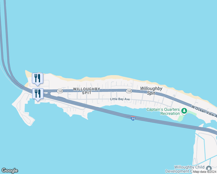map of restaurants, bars, coffee shops, grocery stores, and more near 1208 West Ocean View Avenue in Norfolk