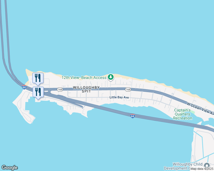 map of restaurants, bars, coffee shops, grocery stores, and more near 1212 West Ocean View Avenue in Norfolk