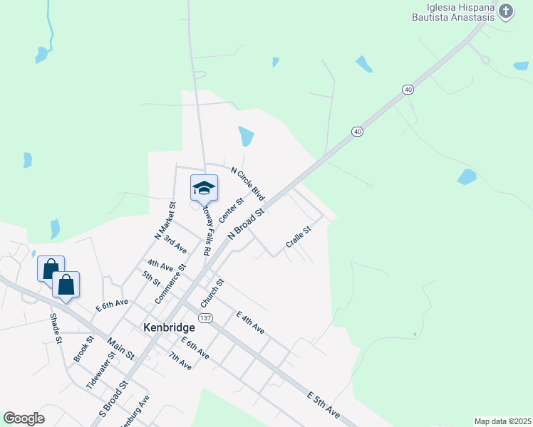 map of restaurants, bars, coffee shops, grocery stores, and more near 524 North Broad Street in Kenbridge