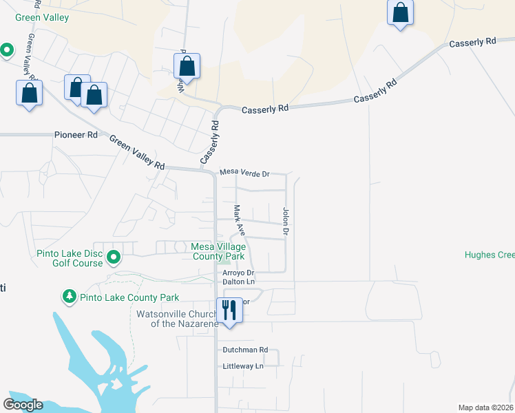 map of restaurants, bars, coffee shops, grocery stores, and more near 136 Lester Court in Watsonville