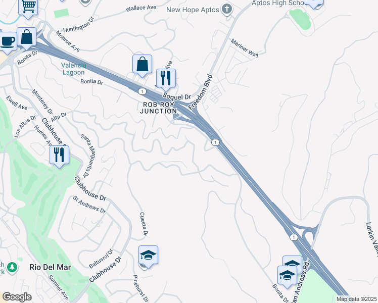 map of restaurants, bars, coffee shops, grocery stores, and more near 828 Loma Prieta Drive in Aptos