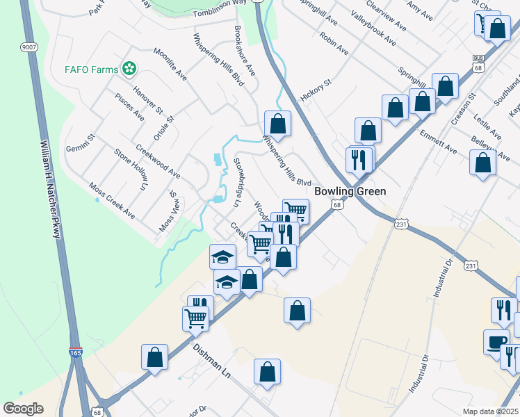 map of restaurants, bars, coffee shops, grocery stores, and more near 2501 Edgehill Place in Bowling Green
