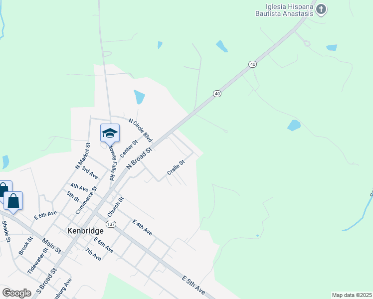 map of restaurants, bars, coffee shops, grocery stores, and more near 122 Hethorne Avenue in Kenbridge