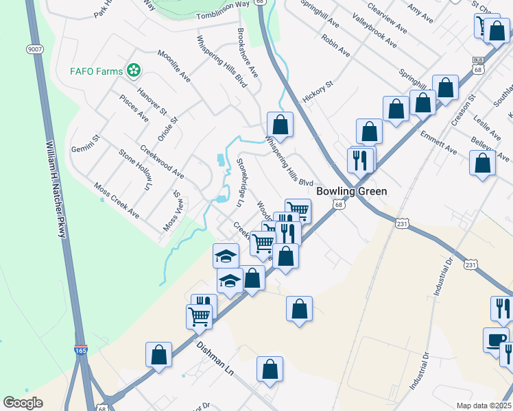 map of restaurants, bars, coffee shops, grocery stores, and more near 2501-2523 Edgehill Place in Bowling Green