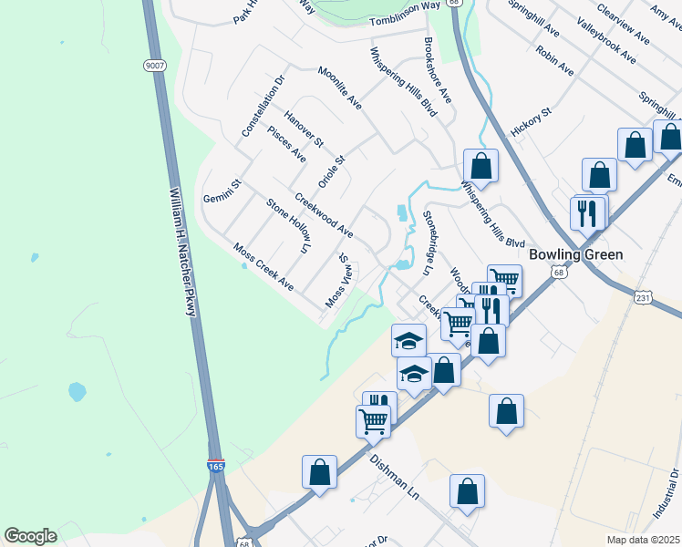 map of restaurants, bars, coffee shops, grocery stores, and more near 234 Moss View Street in Bowling Green