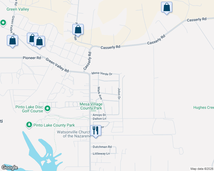 map of restaurants, bars, coffee shops, grocery stores, and more near 128 Lester Court in Watsonville