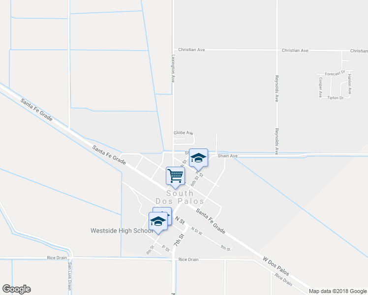 map of restaurants, bars, coffee shops, grocery stores, and more near 8822 Globe Avenue in Dos Palos
