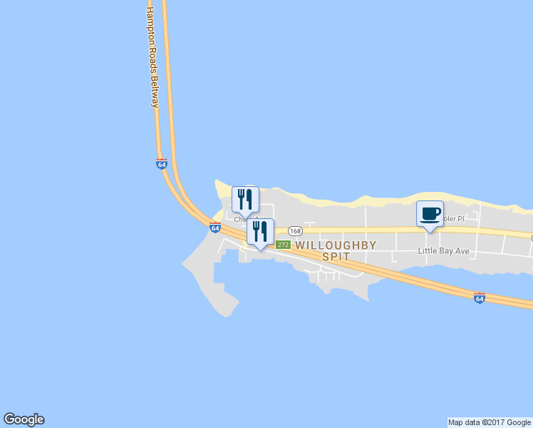 map of restaurants, bars, coffee shops, grocery stores, and more near 1514 Chela Avenue in Norfolk