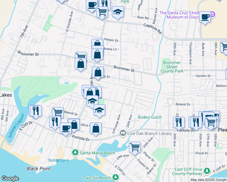 map of restaurants, bars, coffee shops, grocery stores, and more near 925 Paget Avenue in Santa Cruz